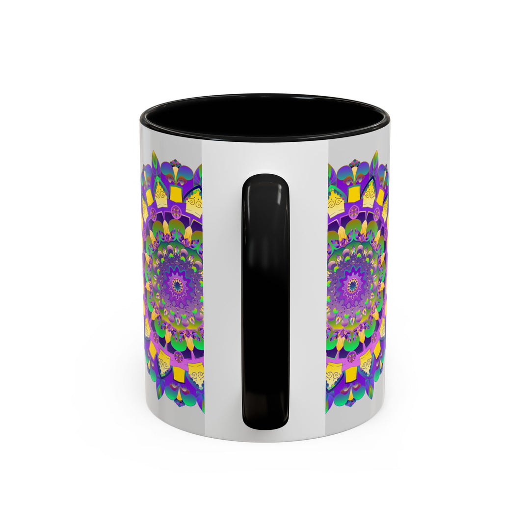 Ceramic Mug with Detailed Mandala Artwork in Purple and Yellow