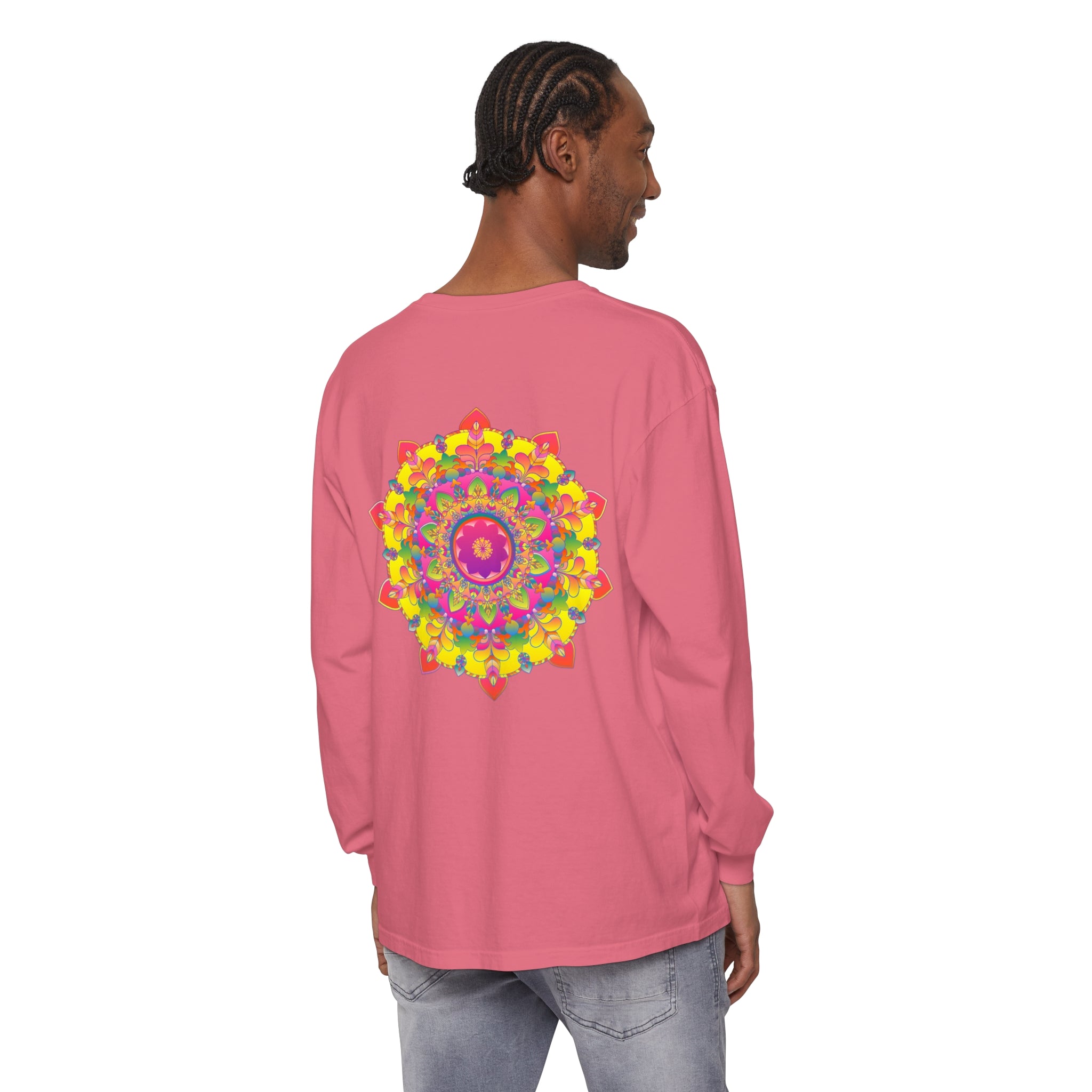 Colorful and intricate mandala design long sleeve t-shirt for a vibrant look