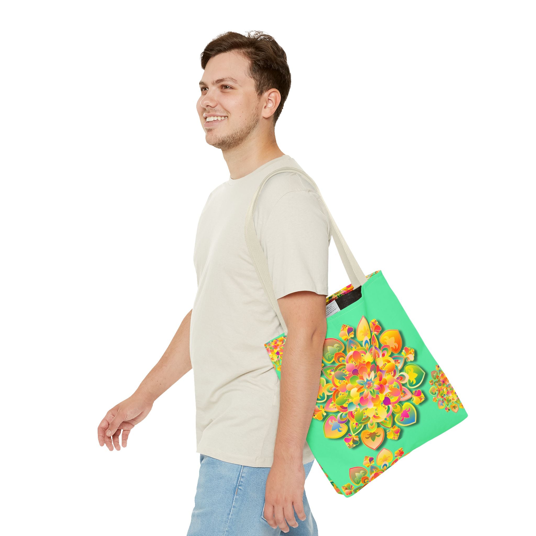 Floral Mandala Tote Bag — Bright Tropical Green All-Over Print