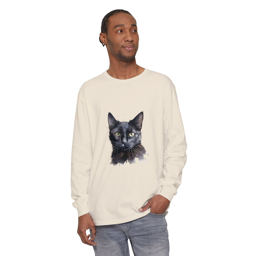 Black Cat Watercolor - Mystical Long Sleeve T-Shirt - Beautiful, colorful watercolor design of a black cat on a comfortable, stylish long sleeve t-shirt