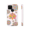 A light pink phone case with a mandala design featuring a lotus flower