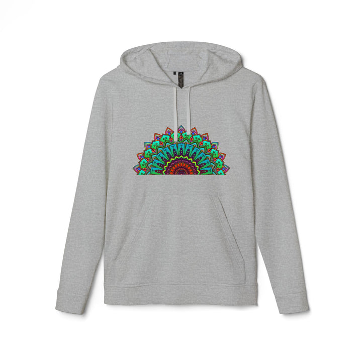 Colorful neon mandala Adidas fleece hoodie with drawstring hood and front pocket