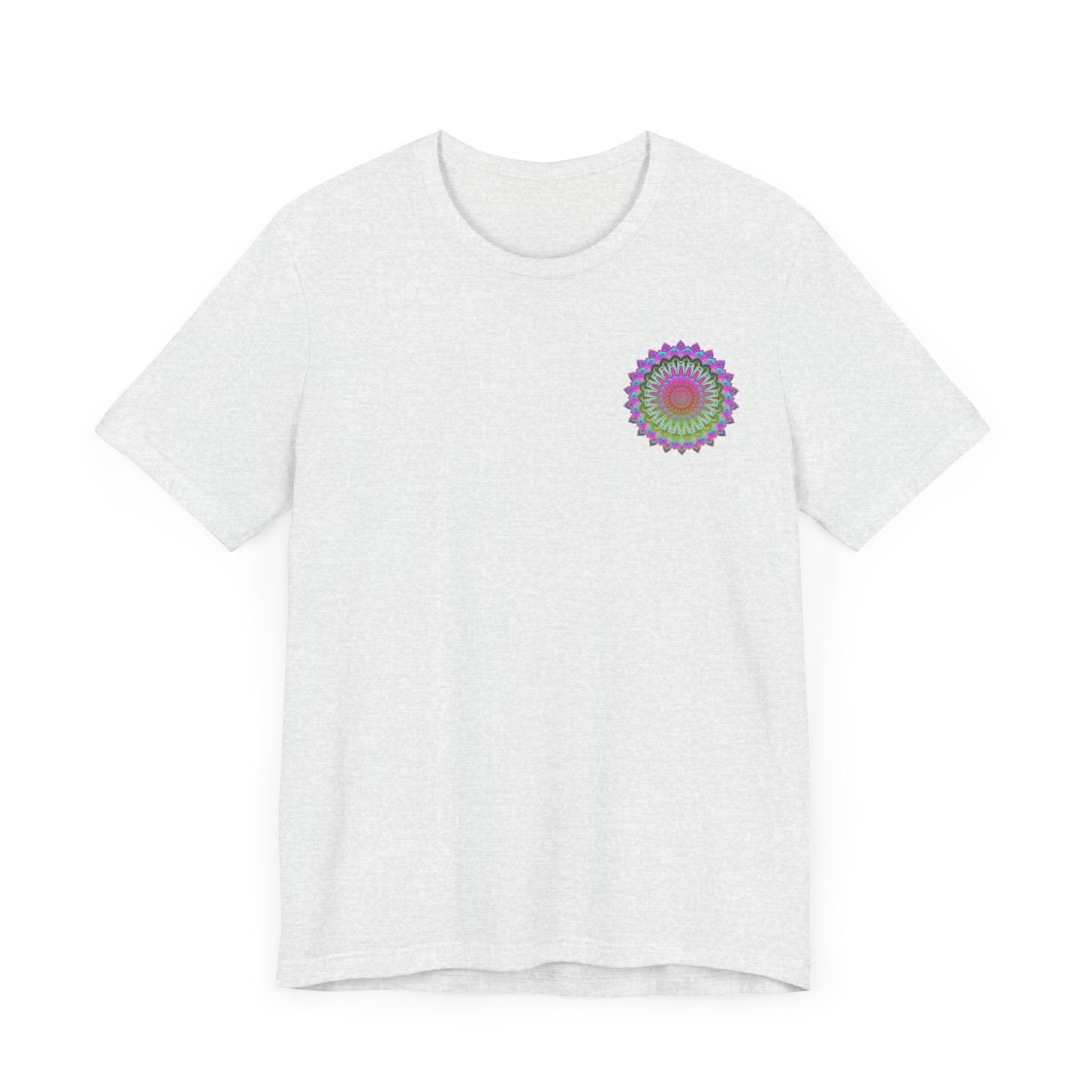 A colorful and intricate mandala design adorns this vibrant tee, promoting spiritual peace and harmony through its beautiful and symbolic imagery