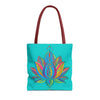 Beautiful azure blue Mandala Lotus Tote Bag with intricate floral design