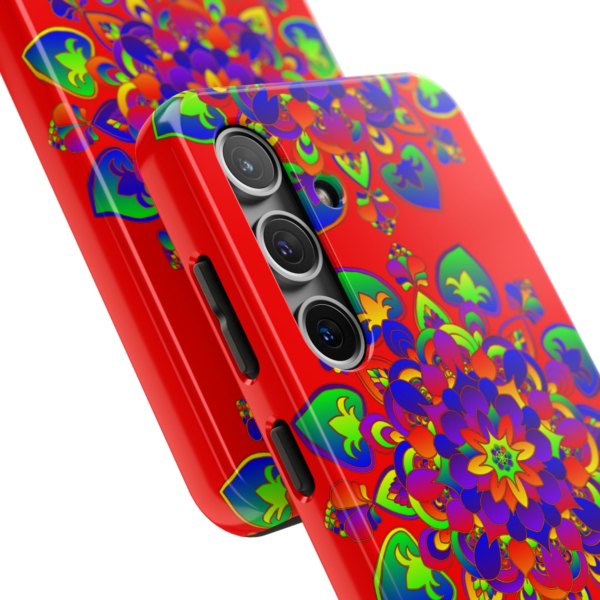 Hand Drawn Mandala Art Red Phone Case with intricate floral design