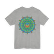 Colorful mandala tee with intricate design representing spiritual peace and harmony, perfect for meditation and yoga practice