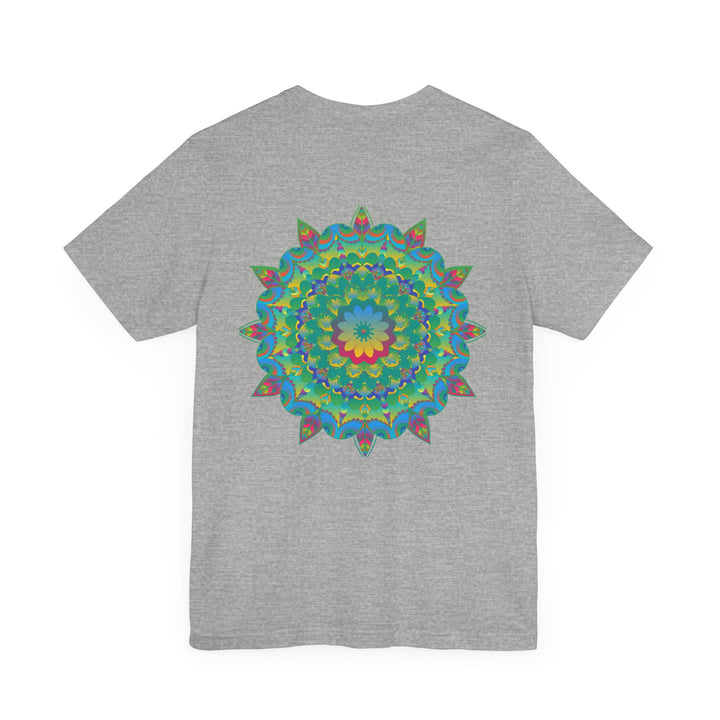 Colorful mandala tee with intricate design representing spiritual peace and harmony, perfect for meditation and yoga practice