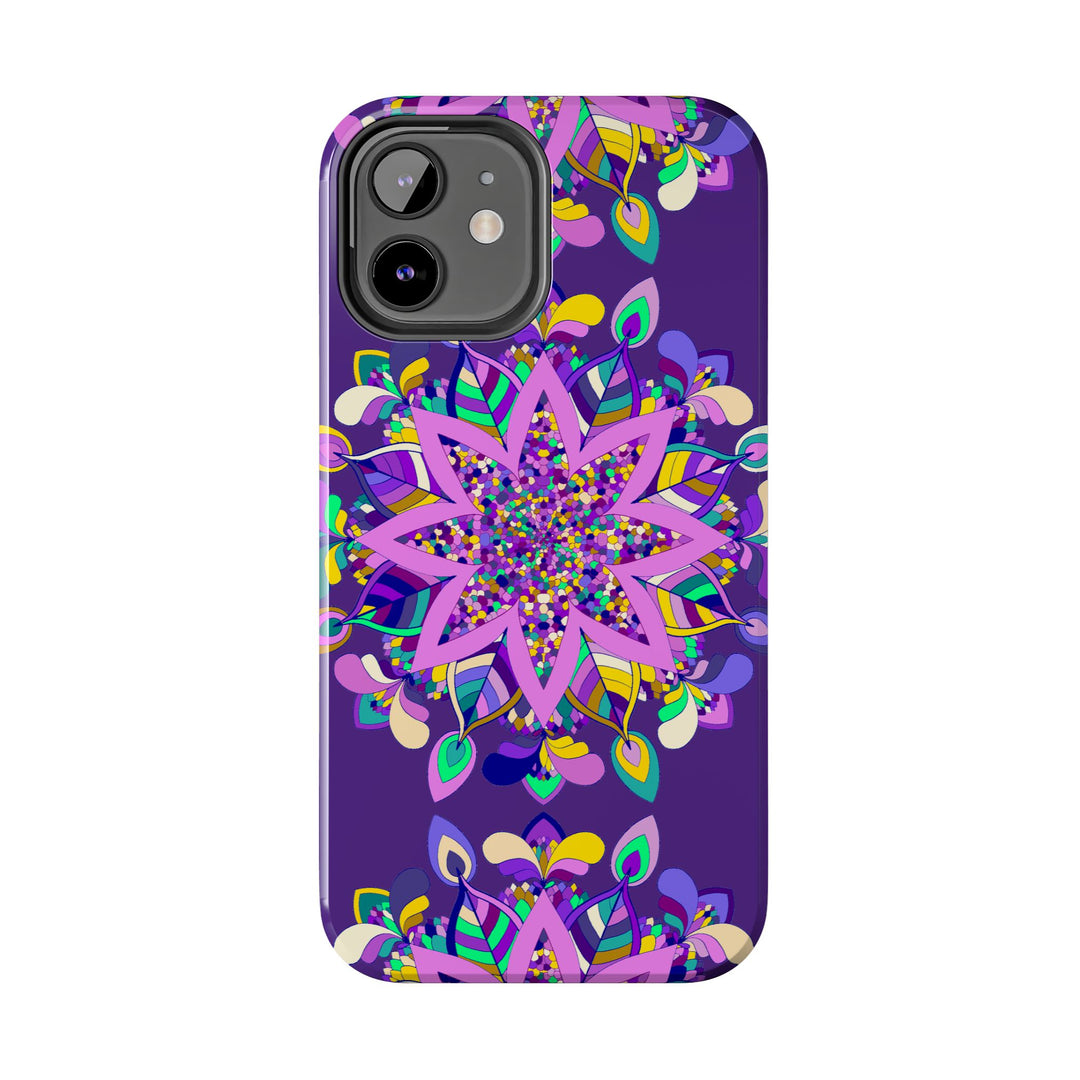 Hand drawn purple Mandala Art iPhone X/XS phone case with intricate floral design