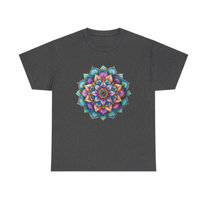 Close-up of Mandala Art Yoga Mindfulness - Unisex Heavy Cotton Tee featuring intricate mandala pattern