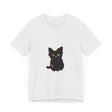 A playful and adorable graphic tee featuring a cute black cat design