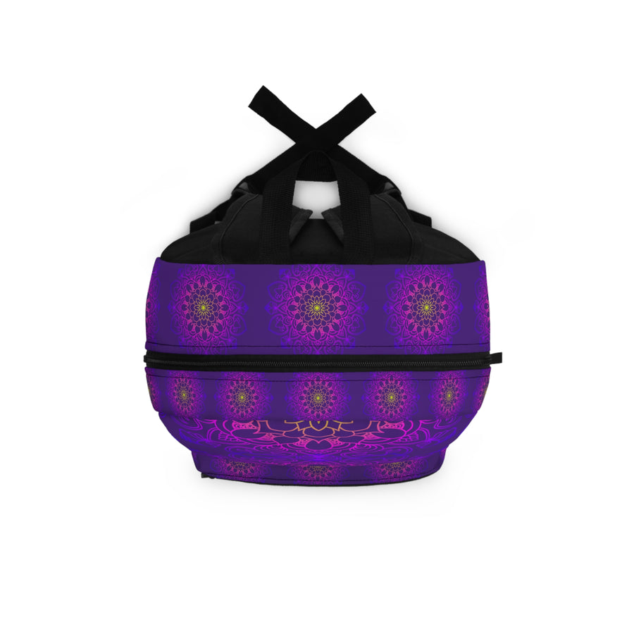 Zaino Mandala viola con intricato design floreale e comfort