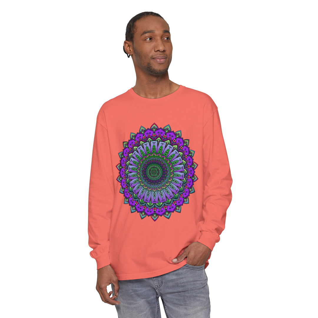 Intricate Mandala Unisex Long Sleeve T-Shirt featuring detailed and vibrant mandala design