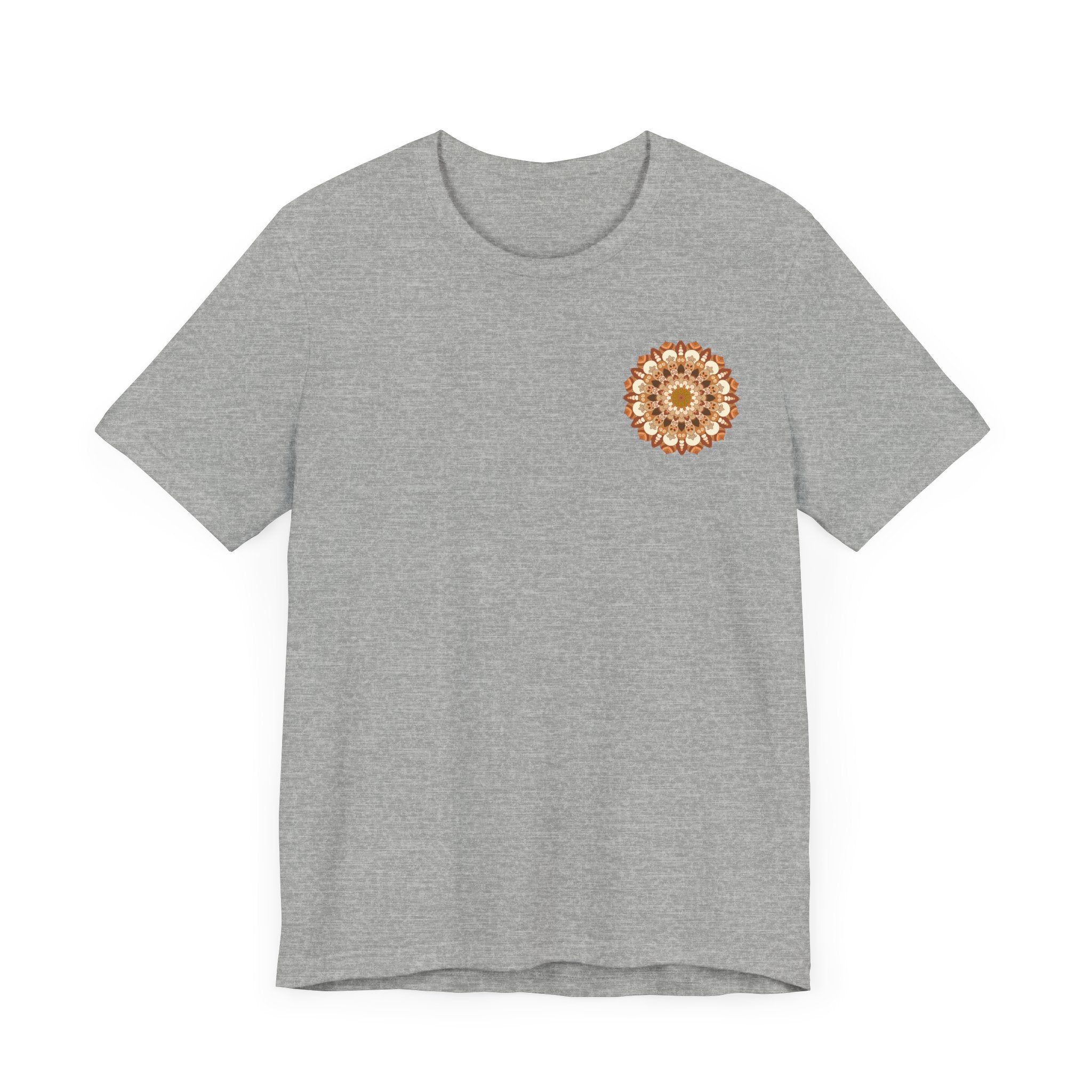 Beautiful mandala tee with intricate design, promoting spiritual peace and harmony with its calming colors and patterns