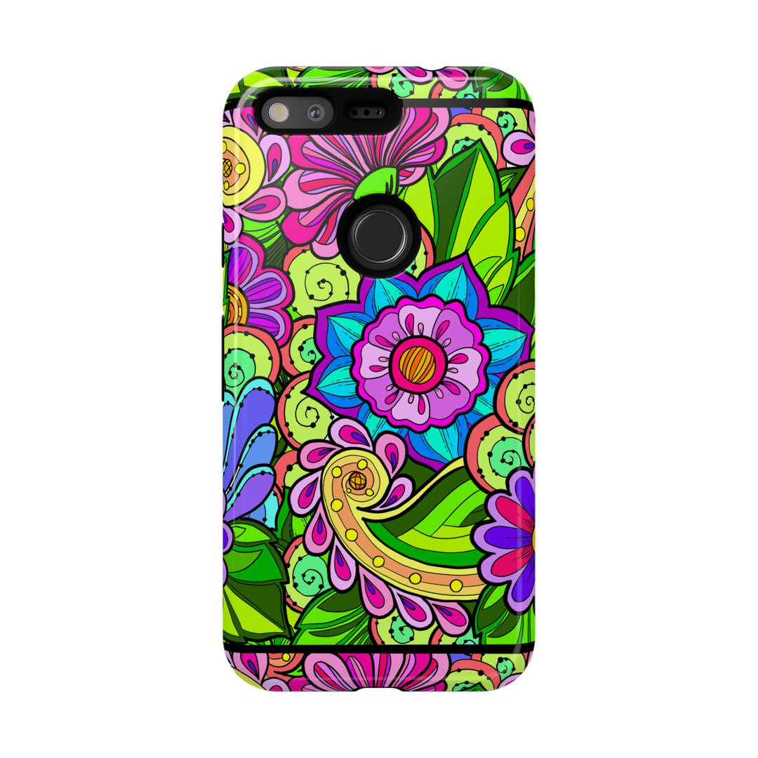 Floral Fantasy iPhone and Google Pixel Case in Bright Green Palette