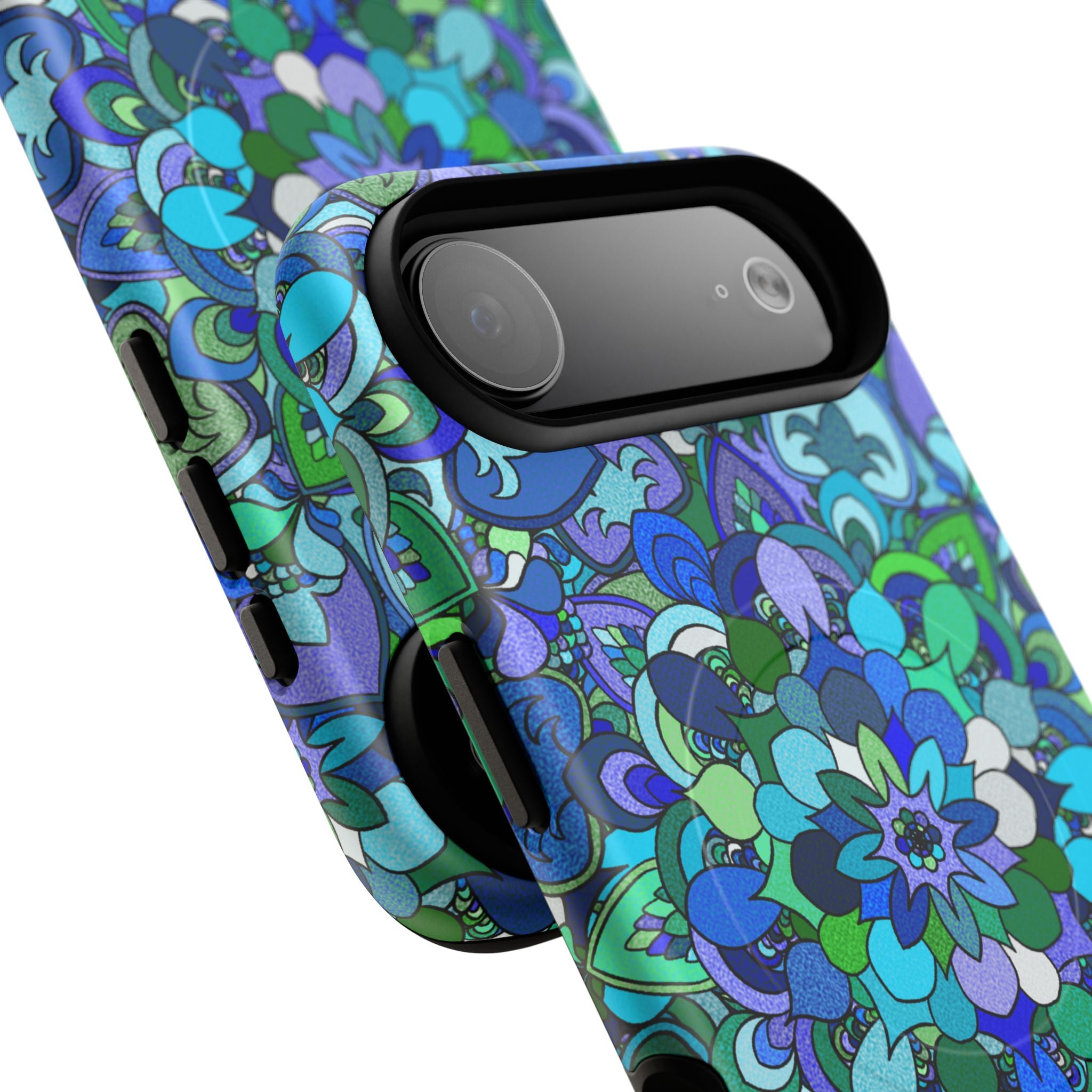 Floral Mandala Tough Magnetic Phone Case — Blue Green Pattern