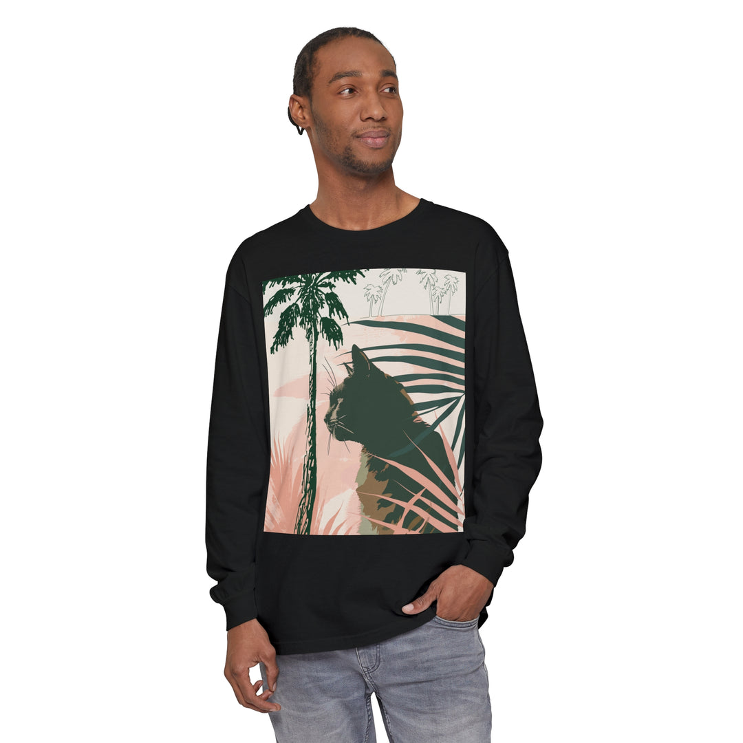 Black Cat Jungle Long Sleeve T-Shirt for casual fashion alt text 49