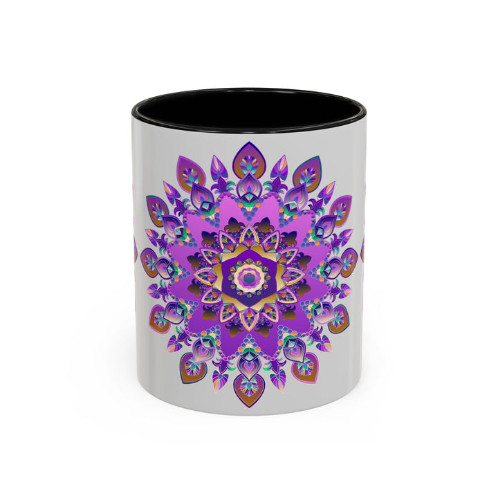  Elegant mug with intricate purple and gold mandala pattern 