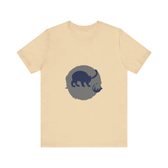 Black Cat Mystery T-Shirt - Playful Silhouette - A black cat with glowing eyes sitting on a moonlit rooftop, with a mysterious and playful aura