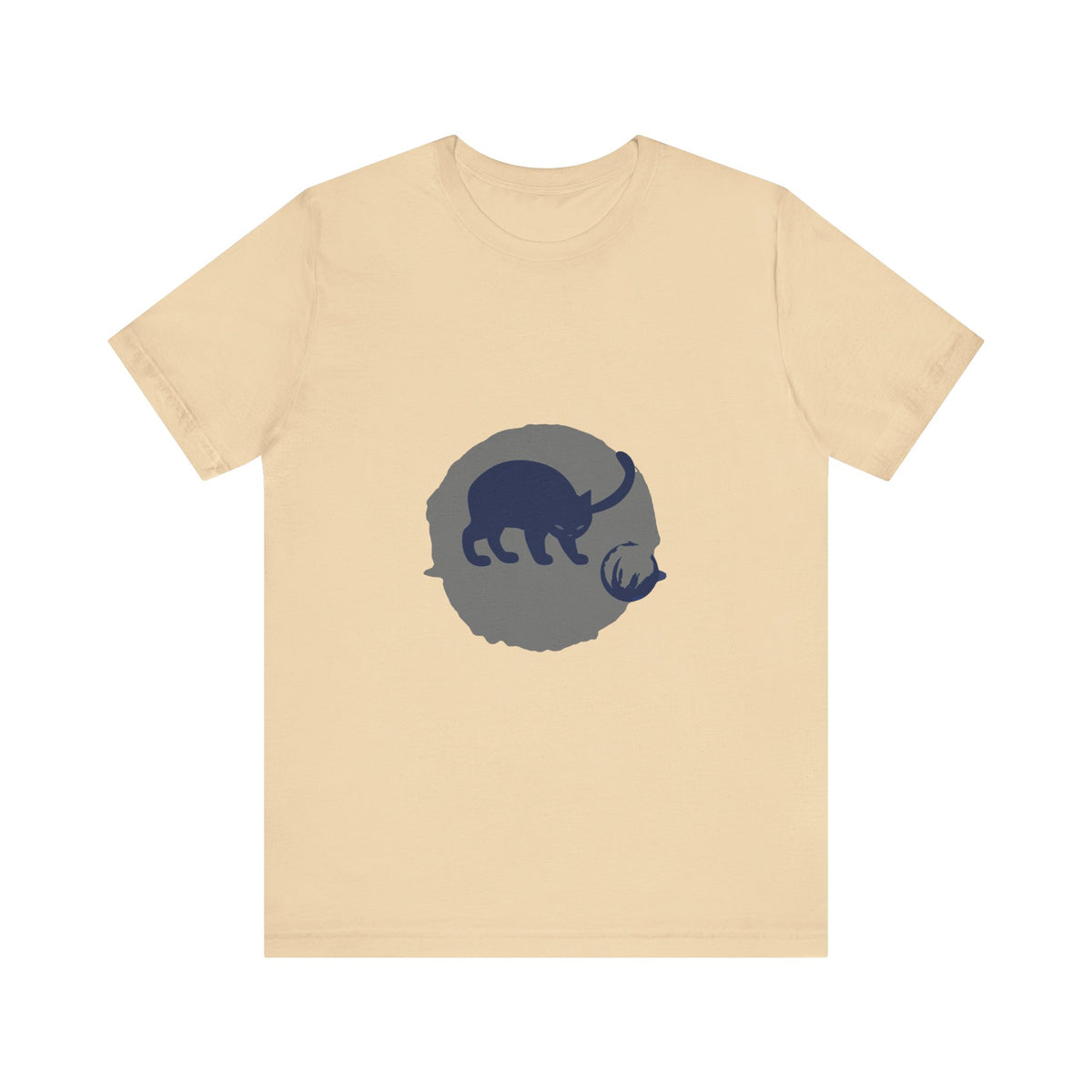 Black Cat Mystery T-Shirt - Playful Silhouette - A black cat with glowing eyes sitting on a moonlit rooftop, with a mysterious and playful aura