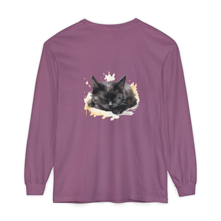 Langarm-T-Shirt mit Aquarellmotiv „Schlafende Katze“