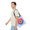 Colorful and vibrant rainbow mandala tote bag with intricate design and durable fabric