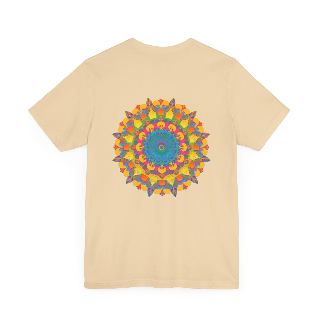 A colorful and intricate mandala design T-shirt promoting peace and harmony