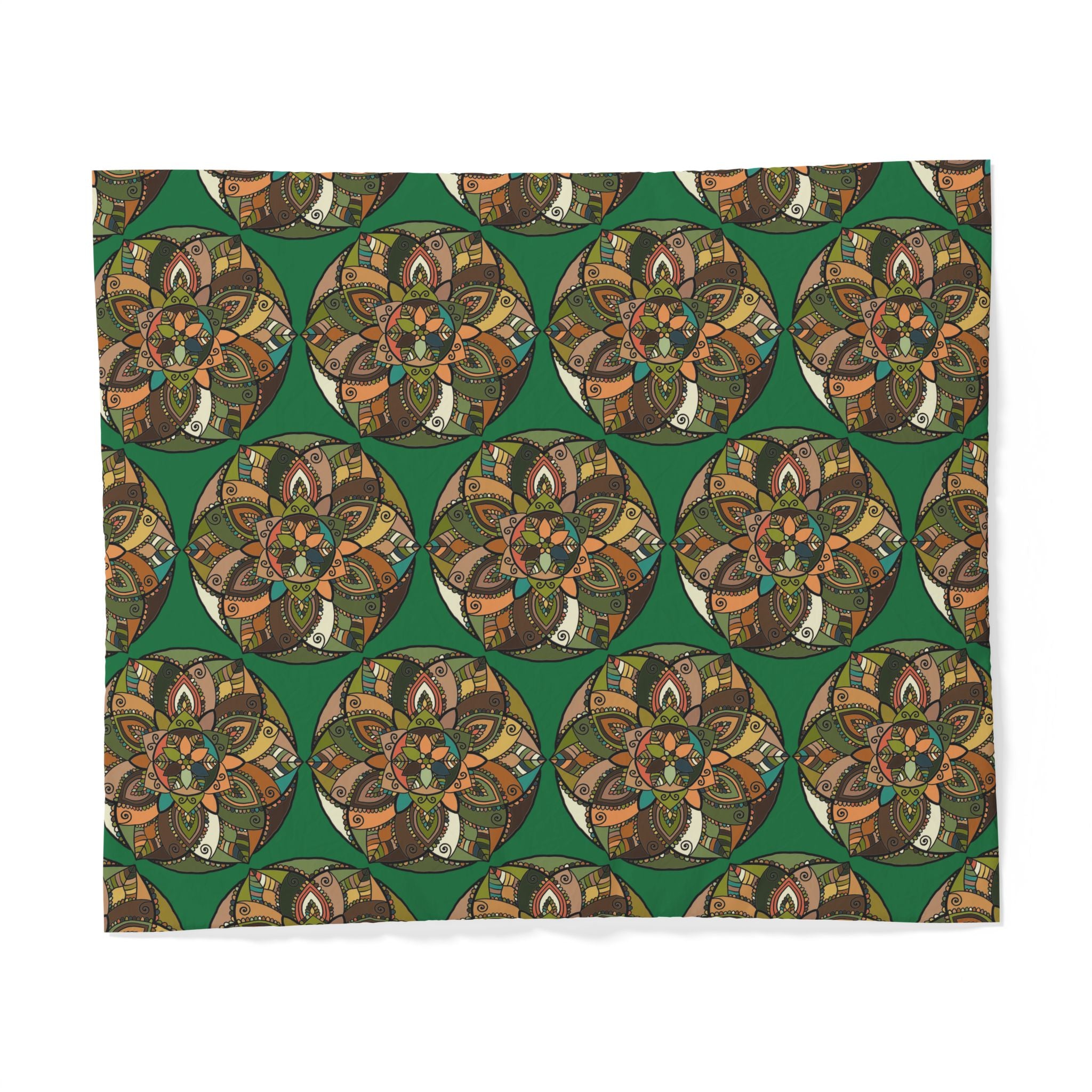 Bohemian Mandala Cotton Duvet Cover — Green Floral Geometric Bedding