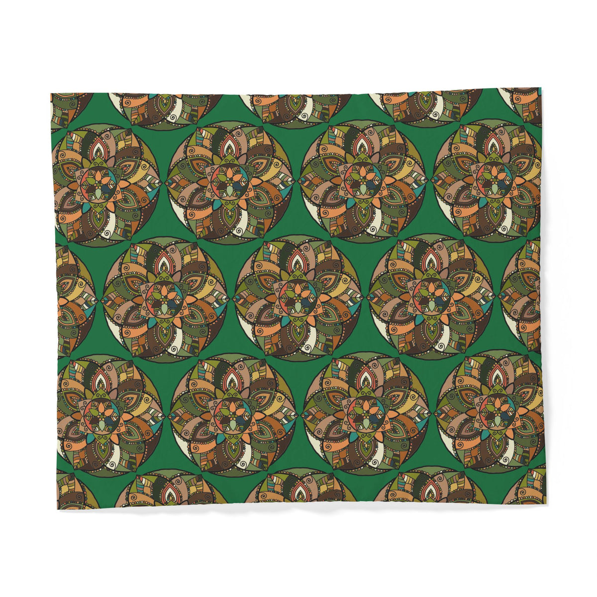 Bohemian Mandala Cotton Duvet Cover — Green Floral Geometric Bedding