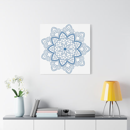 Handcrafted steel blue mandala design wall art on stretched matte canvas