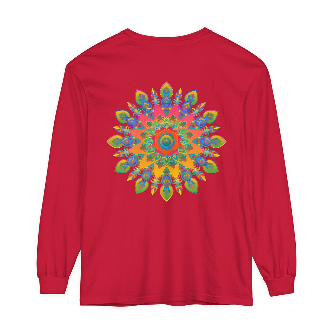 Vibrant Mandala Unisex Long Sleeve T-Shirt featuring a colorful and intricate mandala design