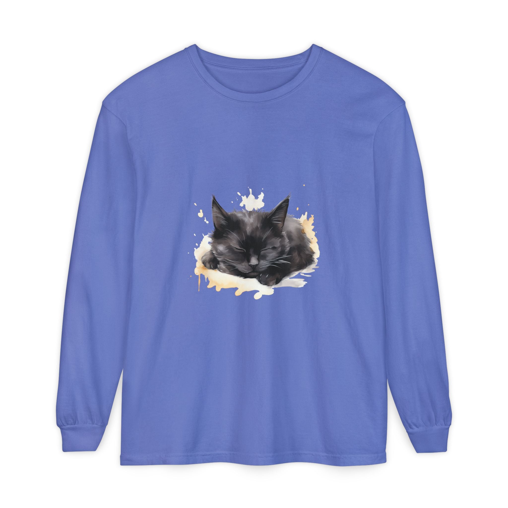 Sleepy Cat Watercolor Long Sleeve T-Shirt