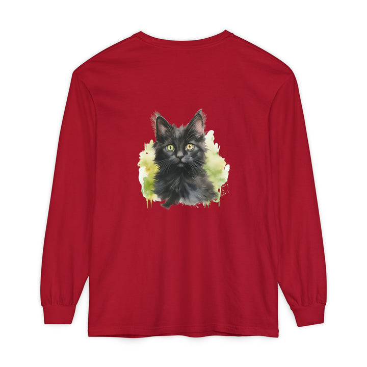 Black Kitten Watercolor Long Sleeve Tee