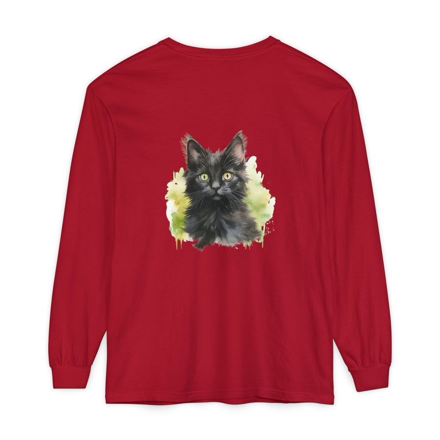 Full Sleeve Tee | Black Kitten Watercolor