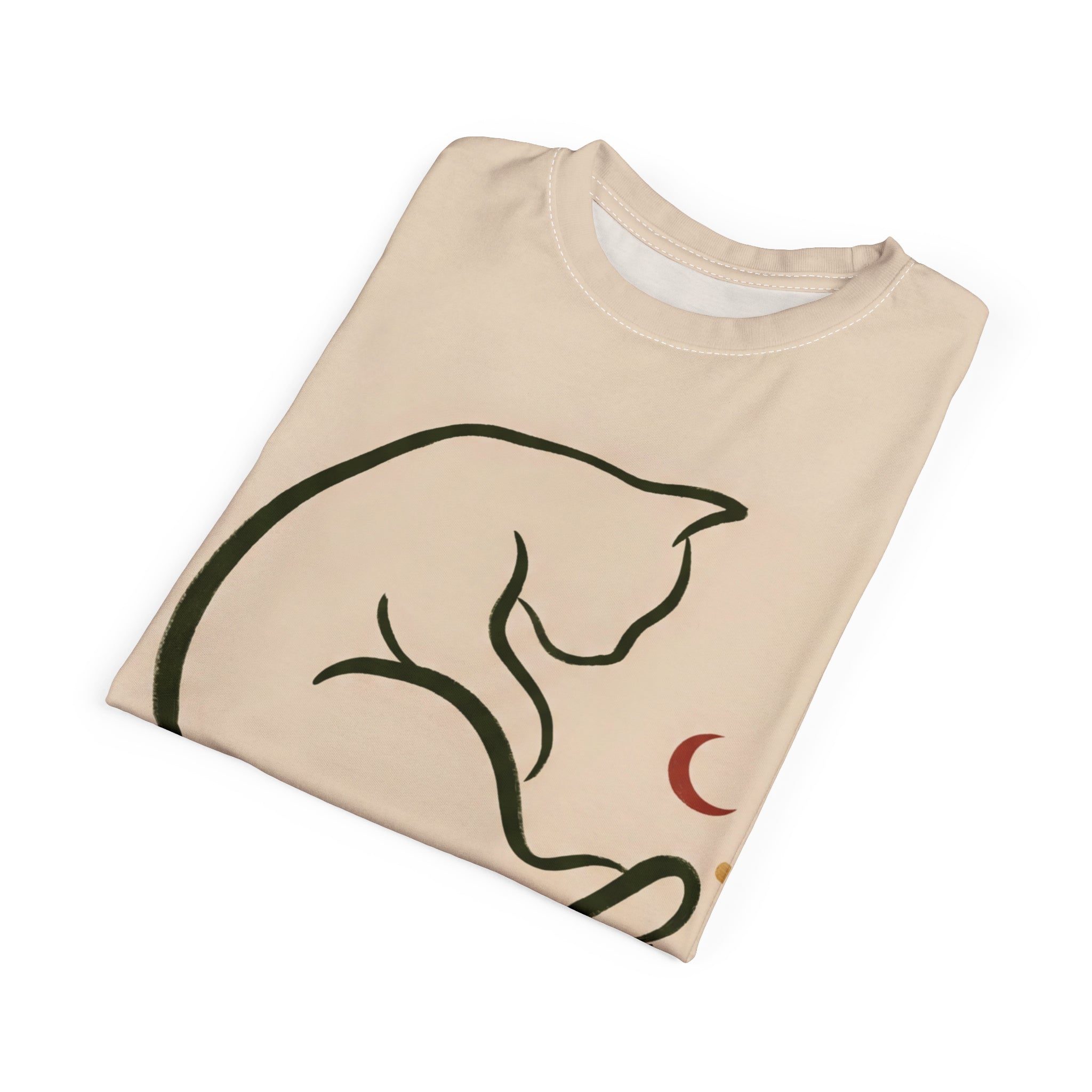 Serene Calligraphic Cat Graphic Tee - Minimal Cat Design