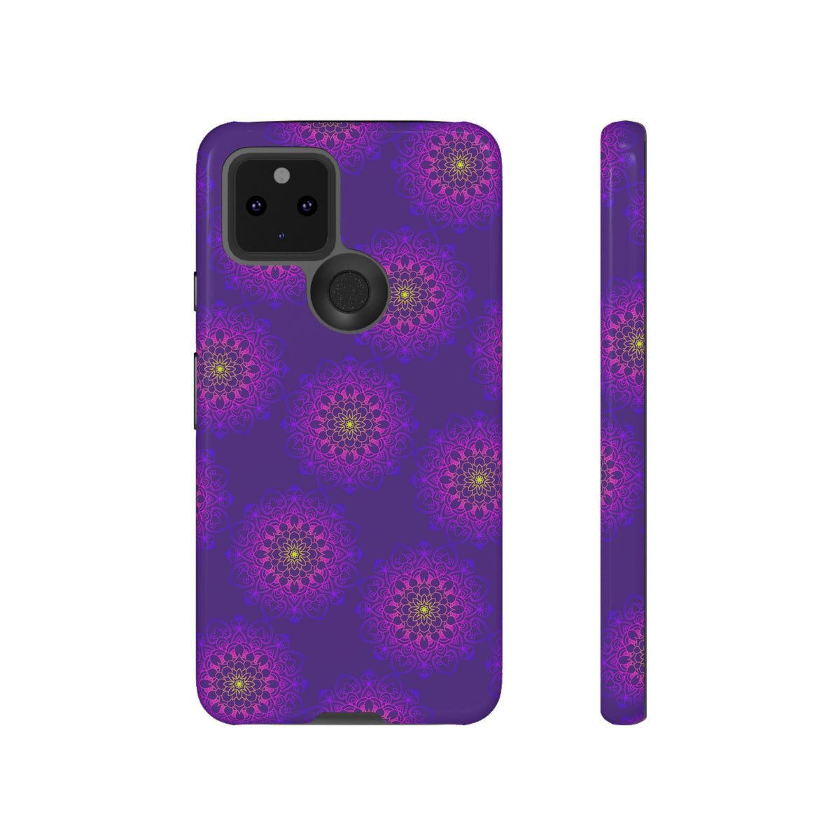 Intricate Purple Floral iPhone Case with Bold Mandala Design