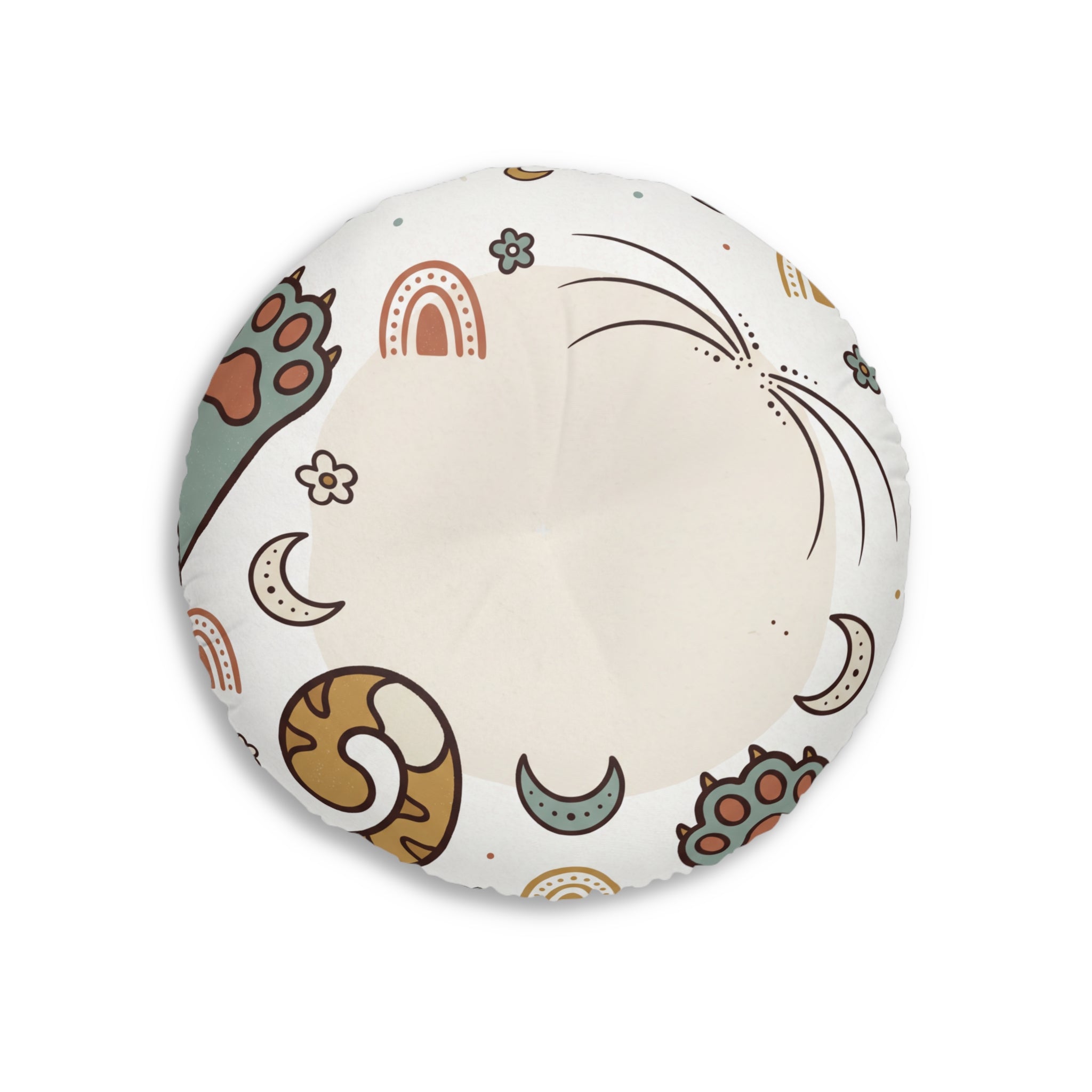Curled Cat Boho Round Floor Pillow