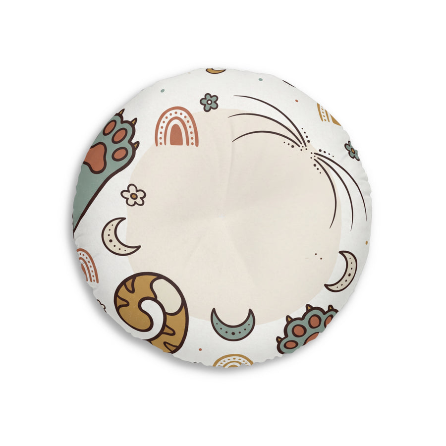 Cuscino da pavimento rotondo Boho con gatto arricciato