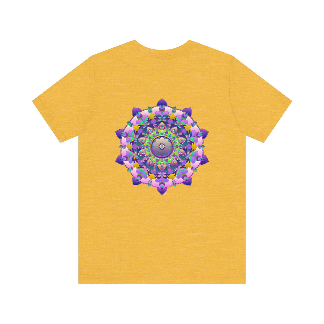 A vibrant mandala t-shirt featuring intricate patterns symbolizing spiritual peace and harmony