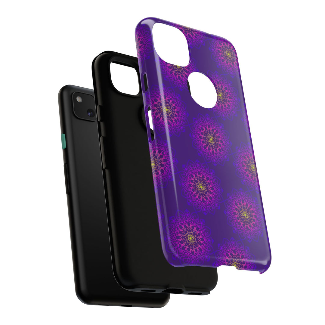 Intricate Purple Floral iPhone Case with Bold Mandala Design