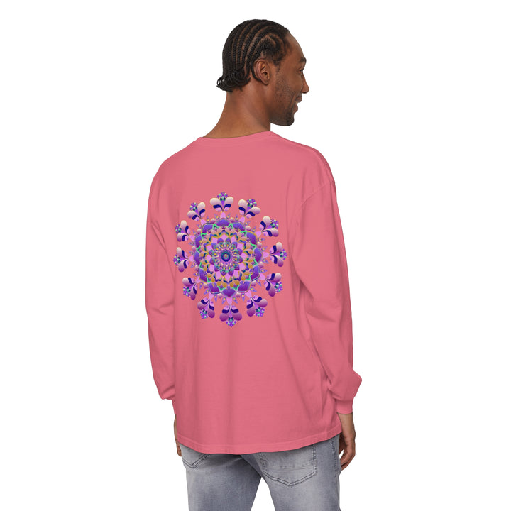 Black unisex long sleeve T-shirt featuring a detailed mandala design