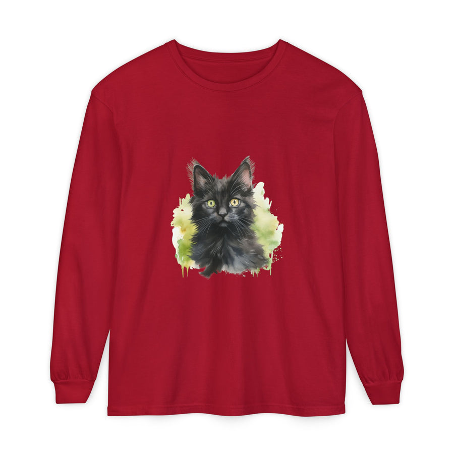 Full Sleeve Tee | Black Kitten Watercolor