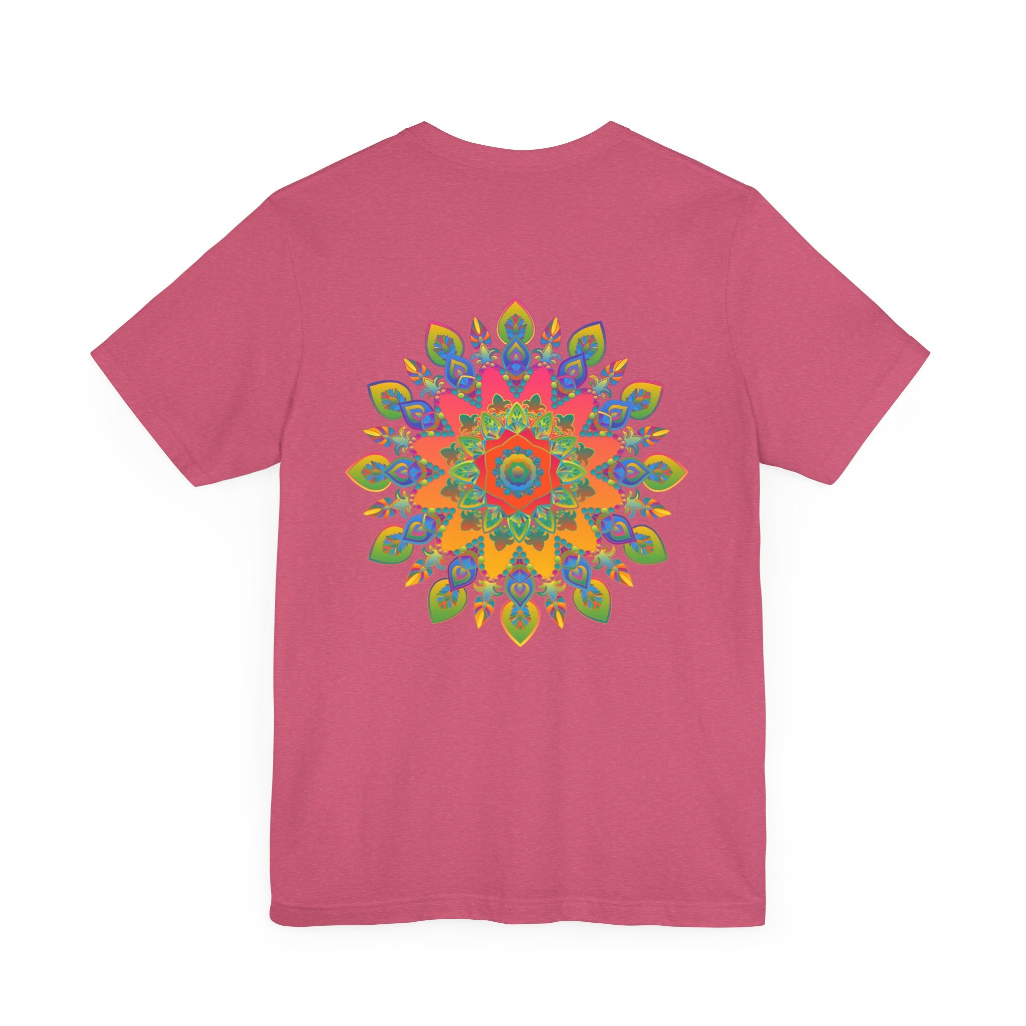 Colorful and intricate psychedelic mandala design on a t-shirt promoting spiritual peace and tranquility