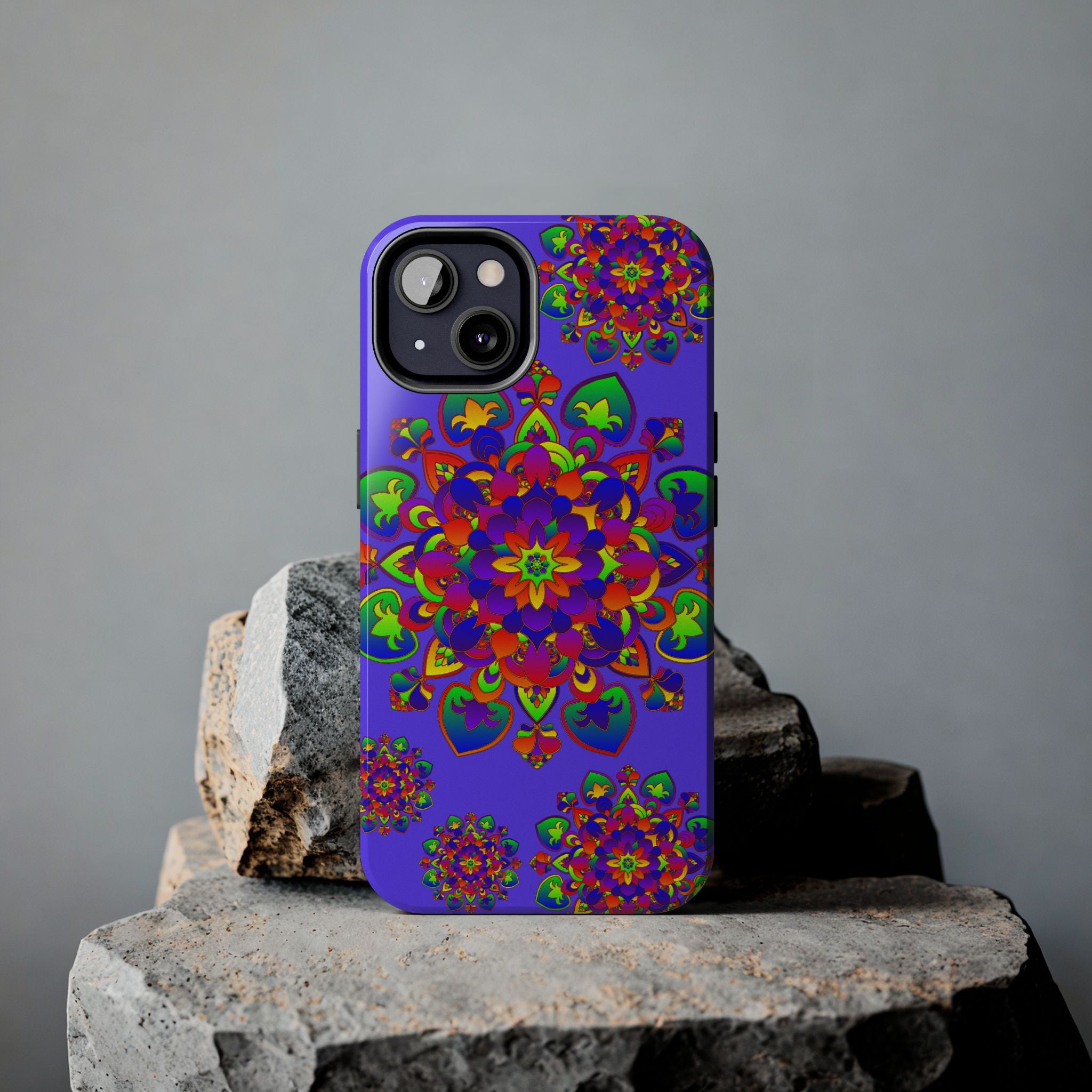 Colorful hand-drawn mandala rainbow design phone case for ultimate protection