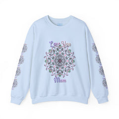 Cozy and stylish unisex crewneck sweatshirt in heather gray with 'Love You Mom' design, perfect birthday gift for the special mom in your life