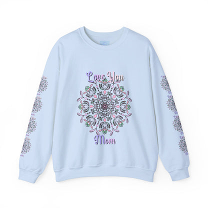 Cozy and stylish unisex crewneck sweatshirt in heather gray with 'Love You Mom' design, perfect birthday gift for the special mom in your life