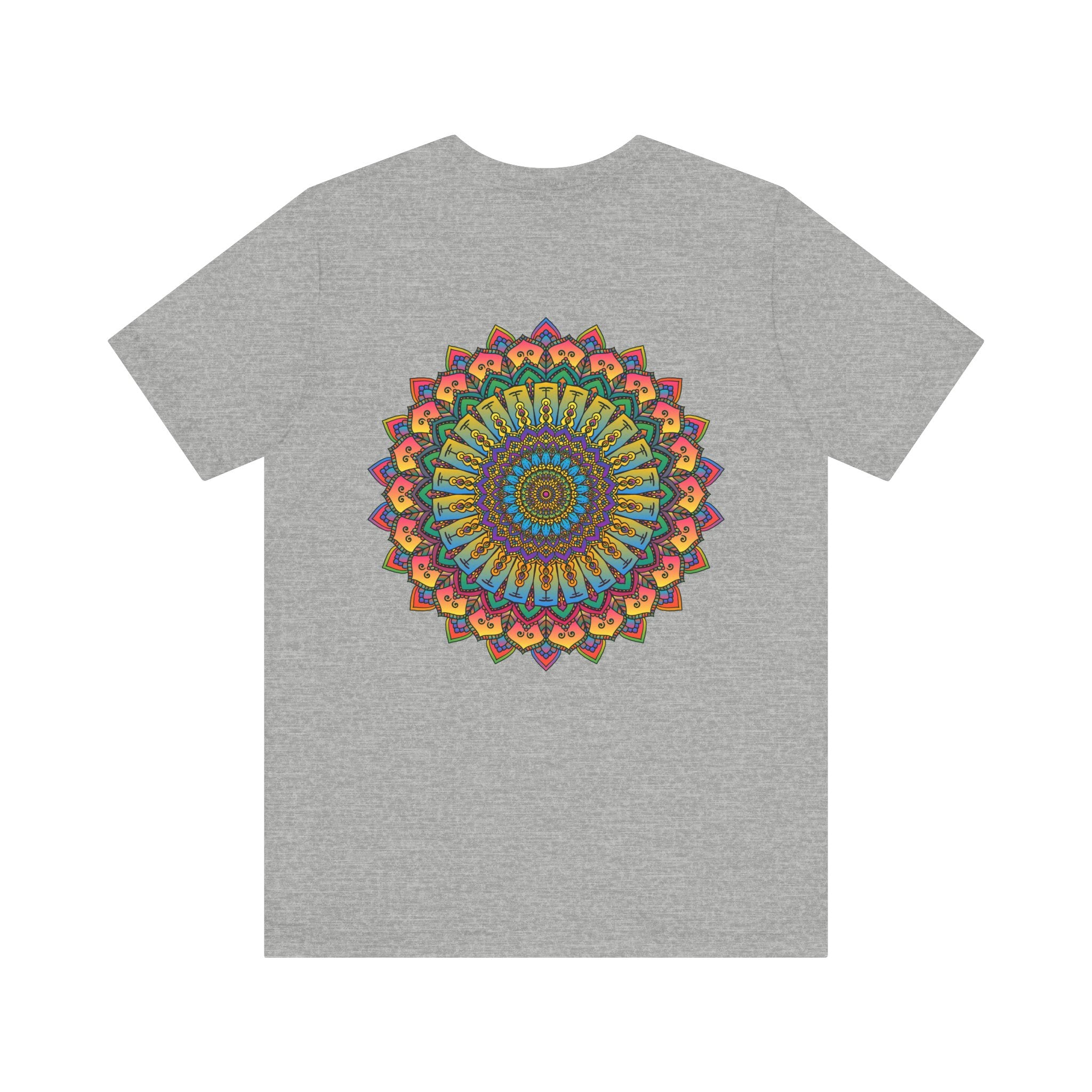 A colorful mandala design t-shirt promoting spiritual peace and harmony