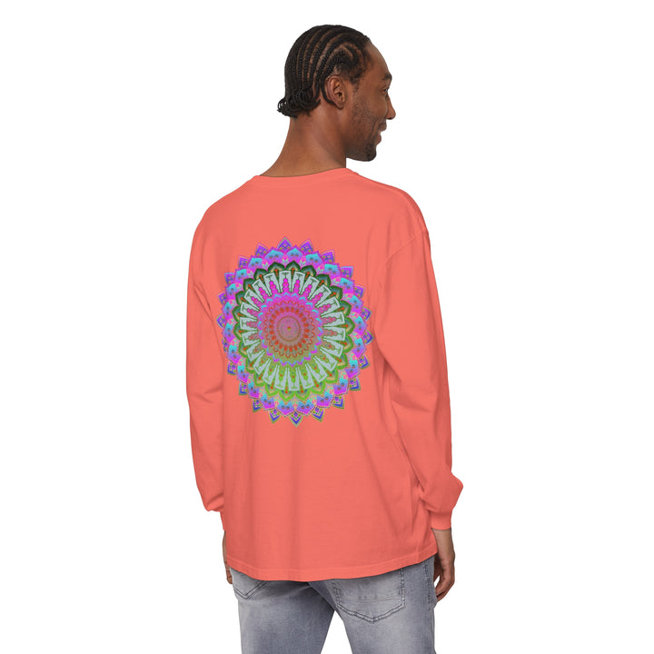 Vibrant and colorful mandala design on a high-quality unisex long sleeve t-shirt