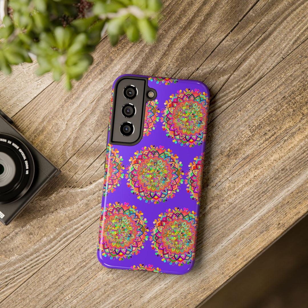 Hand drawn small purple mandala art phone case designed for iPhone X and XS