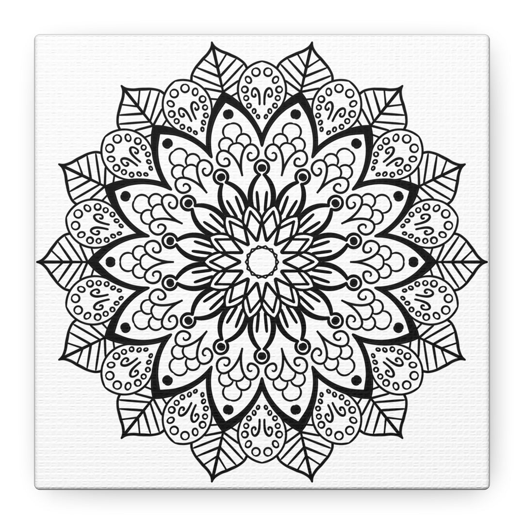 Handmade Mandala Art in Black and White, Matte Canvas, Stretched, 125 - Beautiful wall art for your home decor