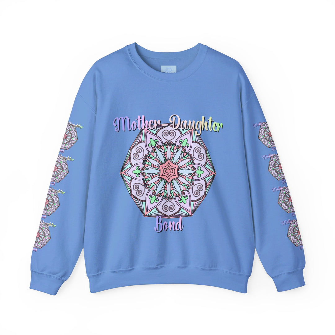 Mother and daughter embracing on a cozy, stylish crewneck sweatshirt